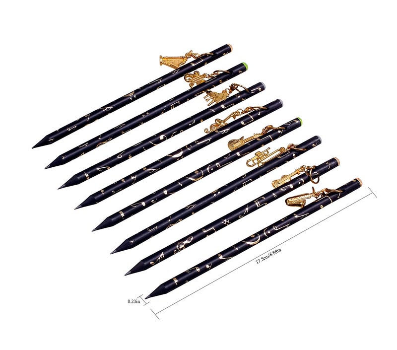 PUNK Artist Pencil Music Note Pre-Sharpened Pencils Charcoal Pencil with Diamond Top & Beautiful Musical Instruments Gold Plated Pendant(8 Pcs) - Image 2